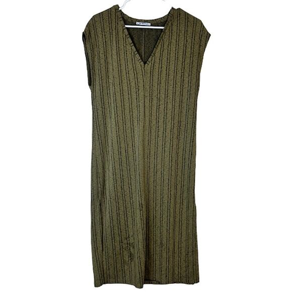 Zara Trafaluc Women's Green Brown Loose Fit Striped Shift Dress Size S - Picture 1 of 6